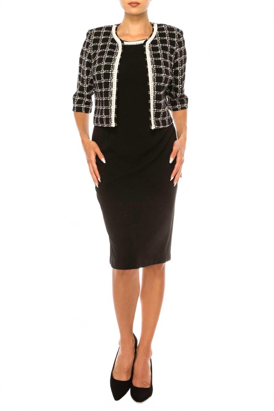 NEW MAYA BROOKE checkered print two-piece jacket dress in black white